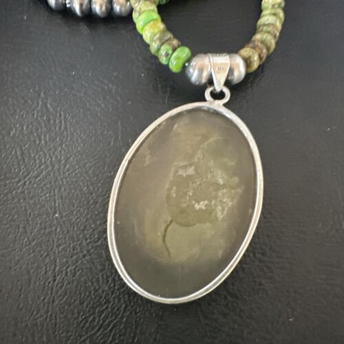 Navajo Green Turquoise Pendant Necklace | Sterling Silver | Authentic Native American Handmade | 16918