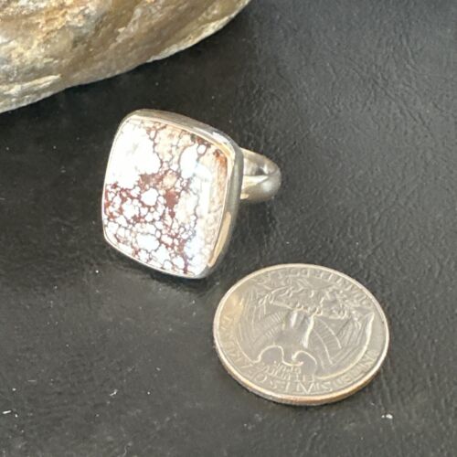 Navajo Wild Horse Turquoise Ring | Sterling Silver | Sz 8 Adjustable | Authentic Native American Handmade | 15556
