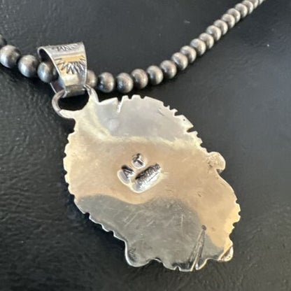 Navajo Blue Turquoise Pendant Necklace | Sterling Silver Pearls | Authentic Native American Handmade | 15655