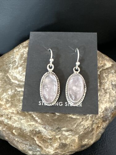 Navajo Pink Mother of Pearl Dangle Inlay Earrings | Sterling Silver | Authentic Native American Handmade | 15306