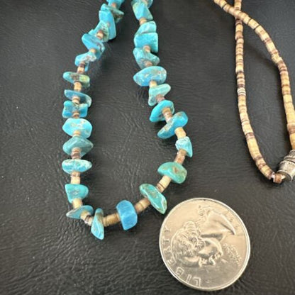 Navajo Kingman Turquoise Shell Necklace | Sterling Silver | 28" | Authentic Native American Handmade | 17400