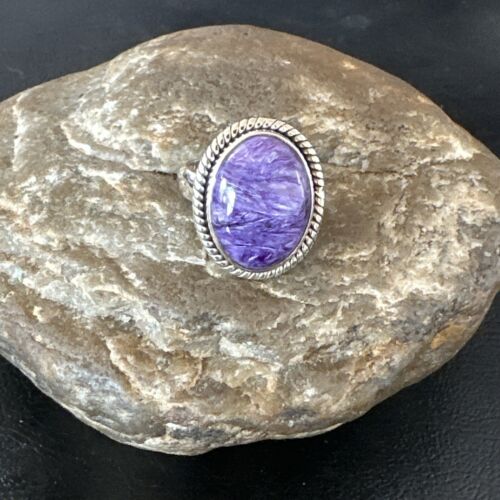 Navajo Purple Charoite Oval Ring | Sterling Silver | Adjustable Sz 9 | Authentic Native American Handmade | 17248