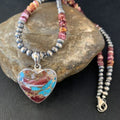 Navajo Turquoise and Spiny Oyster Pendant Necklace | Sterling Silver | 20" | 13871