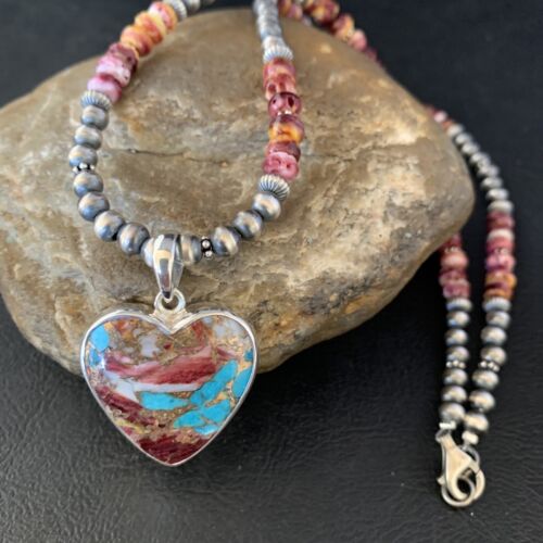 Navajo Turquoise and Spiny Oyster Pendant Necklace | Sterling Silver | 20" | 13871