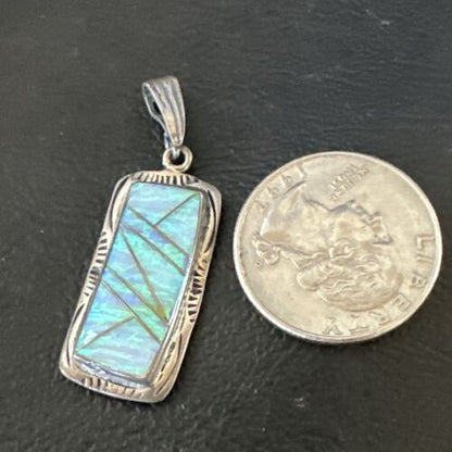 Navajo Blue Fire Opal Inlay Pendant | Sterling Silver | Authentic Native American Handmade | 16484