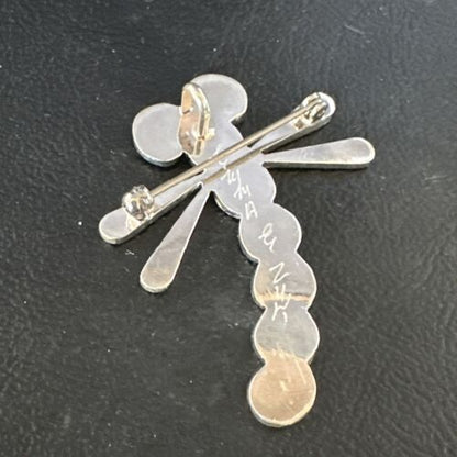 Navajo Blue Kingman Turquoise Dragonfly Inlay Pin Pendant | Sterling Silver | Authentic Native American Handmade | 15169