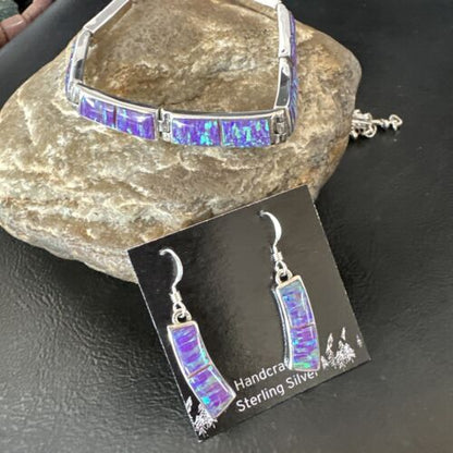 Navajo Purple Opal Inlay Choker Necklace & Earrings Set | Sterling Silver | Authentic Native American Handmade | 16260
