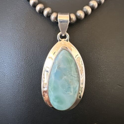Navajo Blue Larimar Pendant Necklace | Sterling Silver Beads | Authentic Native American Handmade | 16485