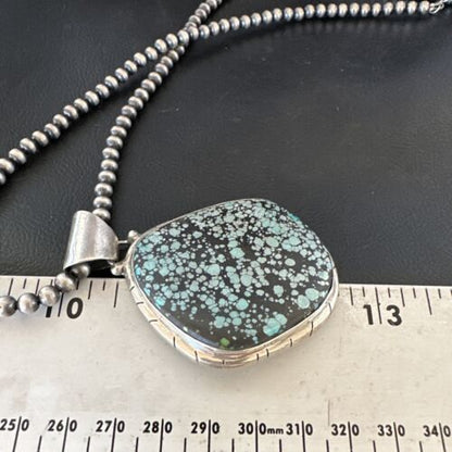 Men's Navajo Blue Spiderweb Turquoise Pendant Necklace | Sterling Silver | Authentic Native American Handmade | 16233