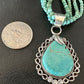 Blue Turquoise Pendant | Navajo Pearls | Sterling Silver Bead Necklace 17" | Multi-Strand | 15993