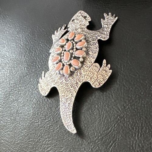 Navajo Pink Coral Horny Toad Pin | Handmade Stamped | Authentic Native American | LC 15670