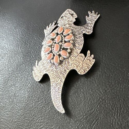 Navajo Pink Coral Horny Toad Pin | Handmade Stamped | Authentic Native American | LC 15670