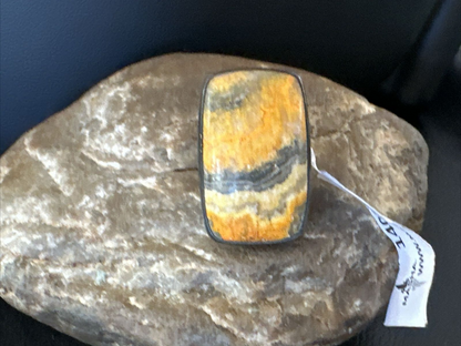 Navajo Yellow BumbleBee Jasper Adjustable Ring | Sterling Silver | Sz 8 | Authentic Native American Handmade | 14021