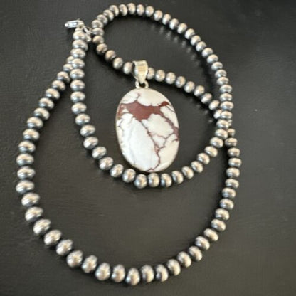 Navajo Wild Horse Turquoise Pendant | Sterling Silver Necklace with Pearls | Authentic Native American Handmade | 15717