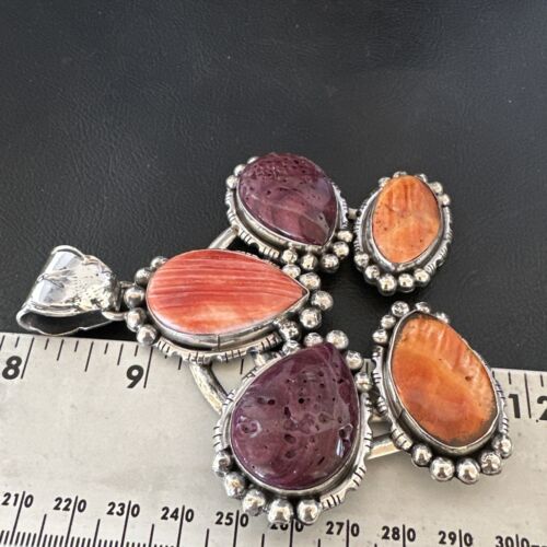 Navajo Spiny Oyster Naja Pendant Necklace | Sterling Silver | Native American Handmade | 16099