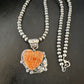 Navajo Orange Spiny Oyster Heart Pendant Necklace | Sterling Silver | Authentic Native American Handmade | 16422
