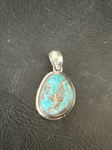Navajo Blue Bisbee Turquoise Pendant | Sterling Silver | 1" | Authentic Native American Handmade | 17253