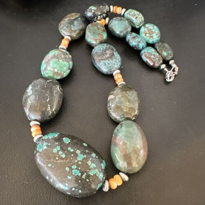 Men's Chunky Spiderweb Turquoise Necklace | Navajo Sterling Silver | Authentic Native American | 21" | 16235