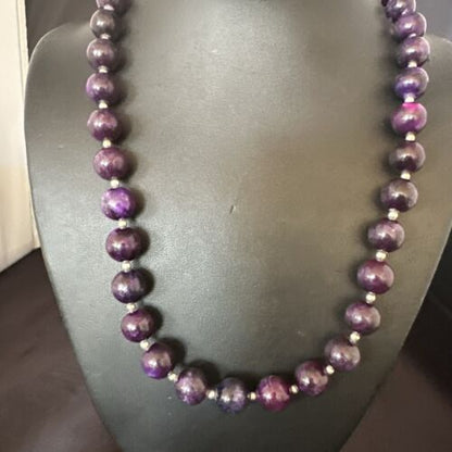 Navajo Purple Sugilite Round Bead Necklace | Sterling Silver | Indian | 20" | 17504 - Masha USA