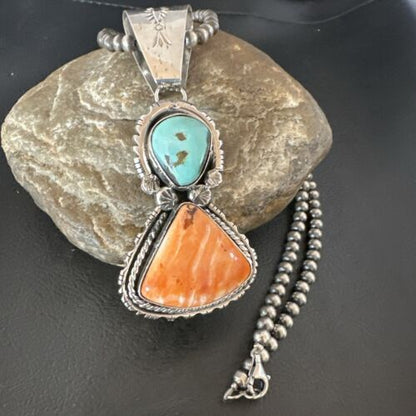 Royston Turquoise Spiny Pendant | Navajo Sterling Silver Necklace | Multi-Stone 16826