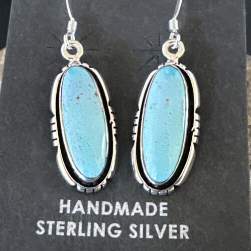 Women's Blue Dry Creek Turquoise Dangle Earrings | Navajo Sterling Silver | Authentic Native American Handmade | 16509