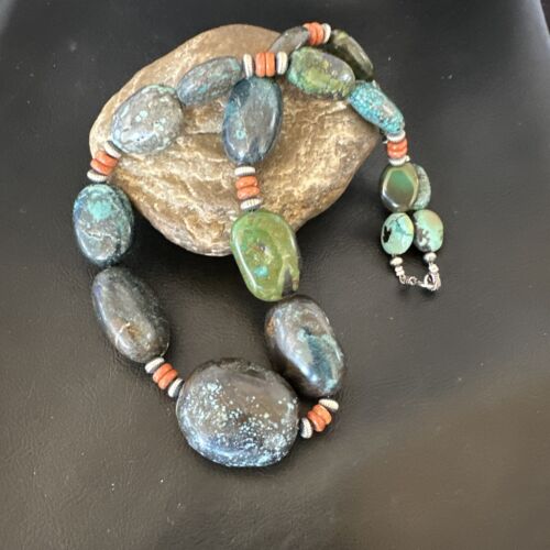 XXL Men's Chunky Spiderweb Turquoise Necklace | Navajo Sterling Silver | 21" | 16237