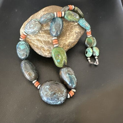 XXL Men's Chunky Spiderweb Turquoise Necklace | Navajo Sterling Silver | 21" | 16237