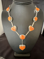 Navajo Lariat Necklace with Orange Spiny Oyster Earrings | Sterling Silver Pendant | 19" | Authentic Native American Handmade | 14955