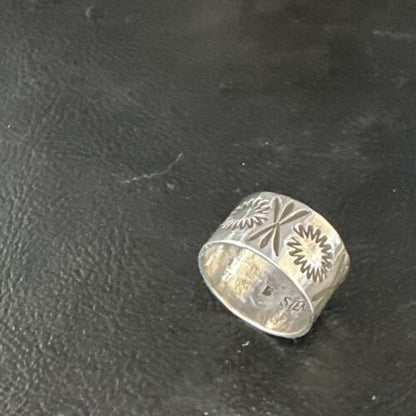 Navajo Stamped Wide Band Ring | Sterling Silver | Sz 5 | Authentic Native American Handmade | 15295