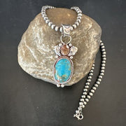 Navajo Blue Kingman Turquoise Wild Horse Necklace Pendant | Sterling Silver | Authentic Native American Handmade | 17225