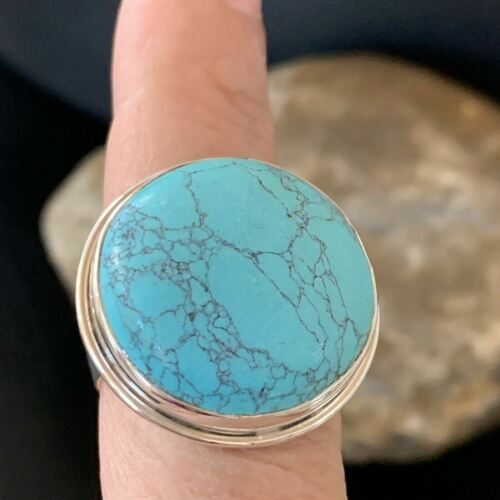 Navajo Spiderweb Blue Turquoise Ring | Sterling Silver | Sz 9 | Authentic Native American Handmade | 11435