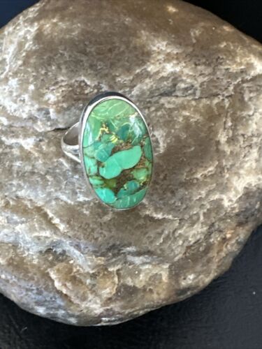 Navajo Green Mojave Turquoise Ring | Sterling Silver | Sz 7 | Authentic Native American Handmade | 15593
