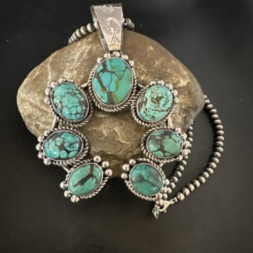 Navajo Spiderweb Turquoise Naja Pendant | Sterling Silver | Authentic Native American Handmade | 16807