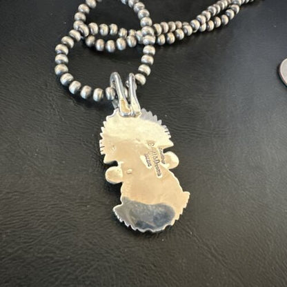 Navajo Blue Kingman Turquoise 2 Stone Cluster Pendant | Sterling Silver | Authentic Native American Handmade | 17634