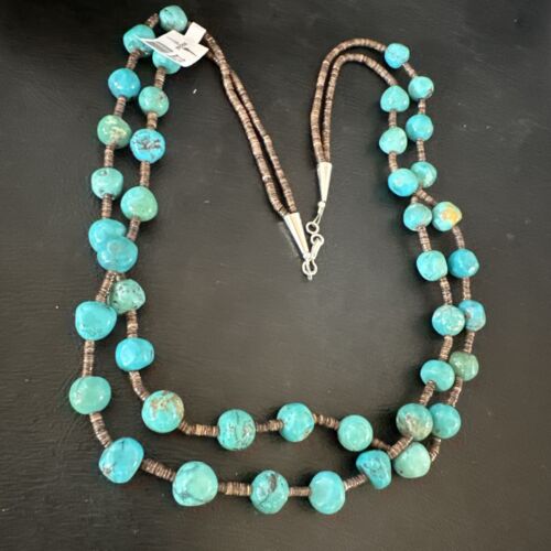 Navajo Blue Graduated Turquoise Shell Bead Necklace | Sterling Silver | 22" | Authentic Native American Handmade | 11280