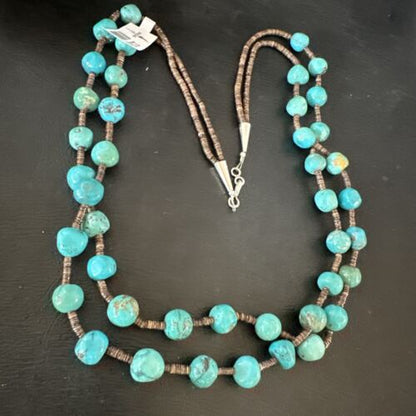 Navajo Blue Graduated Turquoise Shell Bead Necklace | Sterling Silver | 22" | Authentic Native American Handmade | 11280