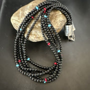 Navajo Black Onyx Turquoise Bead Necklace | Sterling Silver | 18" | Authentic Native American Handmade | 16821