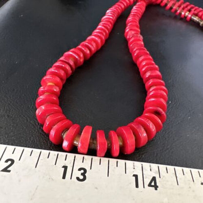 Navajo Red Coral Shell Bead Necklace | Sterling Silver | 30" | Authentic Native American Handmade | 15284