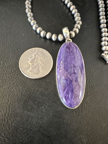 Navajo Pearls Purple Sugilite Pendant Necklace | Sterling Silver Beads | Authentic Native American Handmade | 15513