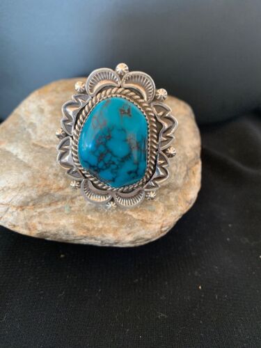 Navajo Kingman Turquoise Ring | Sterling Silver | Sz 9.5 | Authentic Native American Handmade | 2827