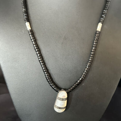 Navajo Mother of Pearl & Onyx Heishi Necklace | Sterling Silver | Authentic Native American Handmade | 18" | 15264