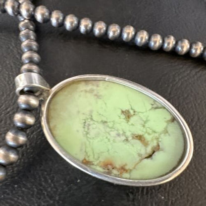 Navajo Green Gaspeite Pendant Necklace | Sterling Silver | Authentic Native American Handmade | 15490