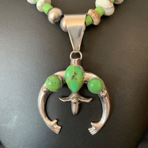 Navajo Green Turquoise Gaspeite Spiny Oyster Necklace Naja Pendant | Sterling Silver | 22" | 10523