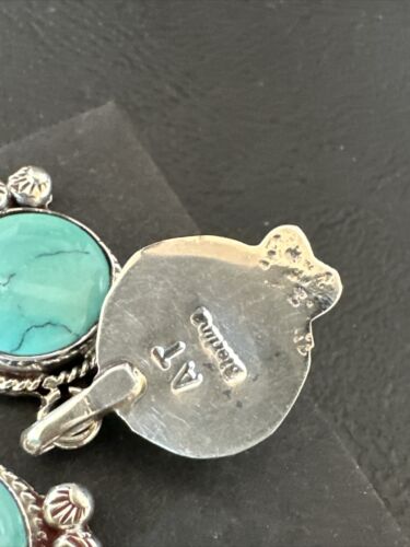 Navajo Blue Green Turquoise Dangle Earrings | Sterling Silver | 1.5" | Authentic Native American Handmade | 17388