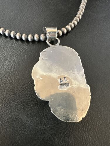 Navajo Blue Turquoise #8 Pendant | Sterling Silver Necklace with Pearls | Authentic Native American Handmade | 15903