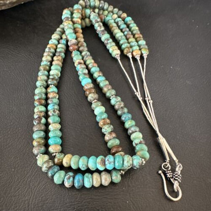 Navajo Blue Green Turquoise Heishi Bead Necklace | Sterling Silver | 6mm | Authentic Native American Handmade | 14359 - Masha USA