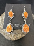 Navajo Orange Spiny Oyster Dangle Earrings | Sterling Silver | 1.5" | Authentic Native American Handmade | 16574
