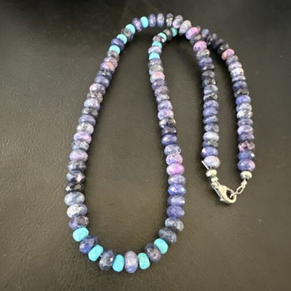 Navajo Faceted Purple Sugilite Turquoise Bead Necklace | Sterling Silver | 20" | 16453