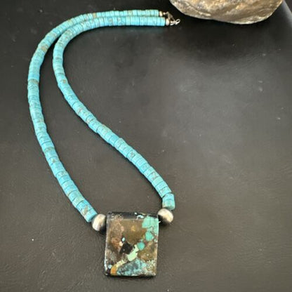 Navajo SpiderWeb Turquoise Heishi Pearls Necklace | Sterling Silver | 20" | Authentic Native American Handmade | 17100