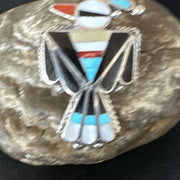Zuni Turquoise Onyx Peyote Bird Inlay Ring | Sterling Silver | Sz 8 | 15391